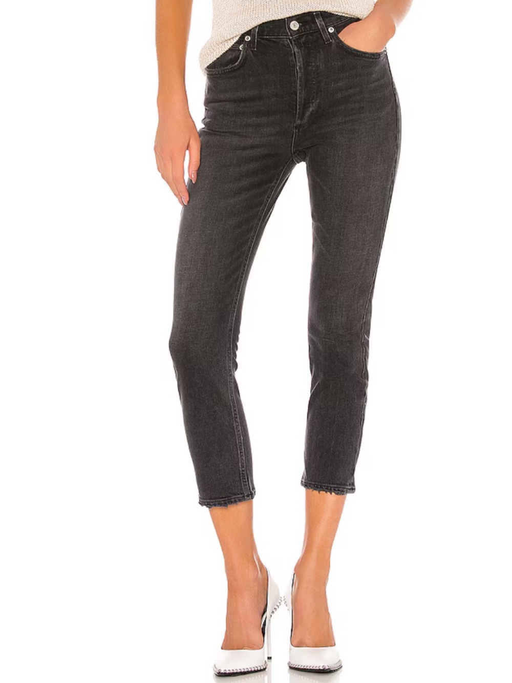 Agolde Riley high rise straight progress black slim cropped stretch denim jeans